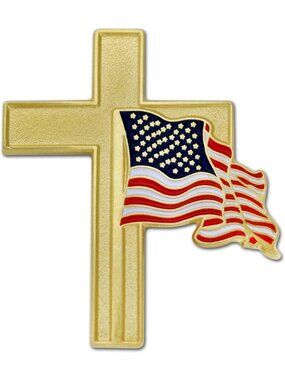 Patriotic Cross & American Flag Enamel Lapel Pins | Religious Accessories, Gifts